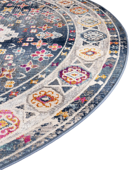Blue 5' 1 x 5' 1 Budapest Round Area Rug 70% Polypropylene & 30% Polyester With Cotton Backing Traditional Classical Room Carpet for Sale at Rug Engine