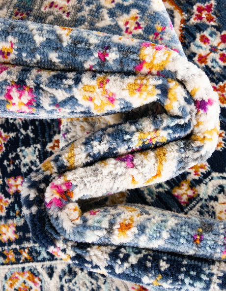 Blue 5' 1 x 5' 1 Budapest Round Area Rug 70% Polypropylene & 30% Polyester With Cotton Backing Traditional Classical Room Carpet for Sale at Rug Engine