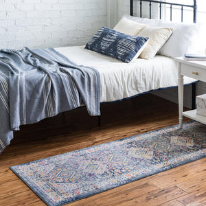 Blue 2' 7 x 9' 10 Budapest Runner Area Rug 70% Polypropylene & 30% Polyester With Cotton Backing Traditional Classical Room Carpet for Sale at Rug Engine