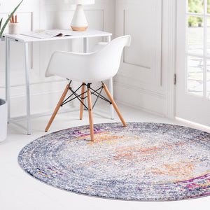 Gray 3' 7 x 3' 7 Budapest Round Area Rug 70% Polypropylene & 30% Polyester With Cotton Backing Traditional Classical Room Carpet for Sale at Rug Engine