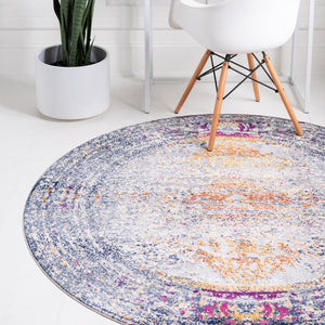 Gray 3' 7 x 3' 7 Budapest Round Area Rug 70% Polypropylene & 30% Polyester With Cotton Backing Traditional Classical Room Carpet for Sale at Rug Engine