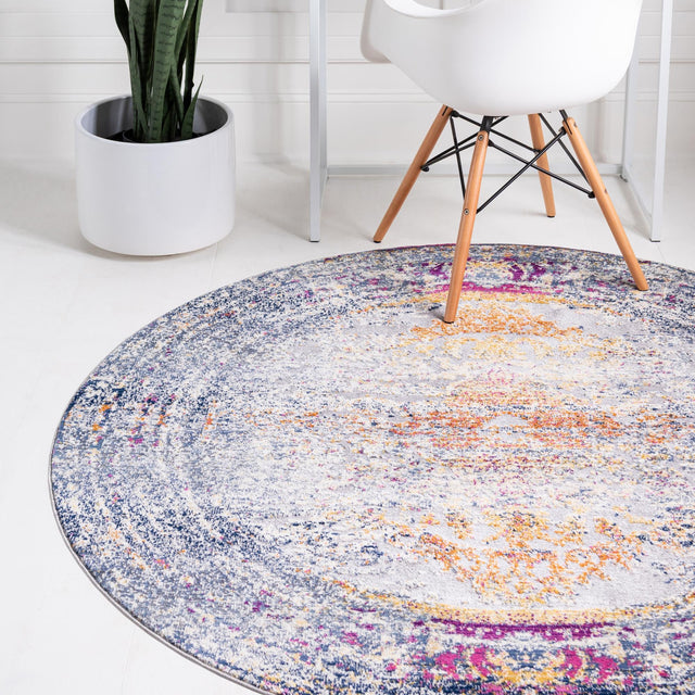 Gray 3' 7 x 3' 7 Budapest Round Area Rug 70% Polypropylene & 30% Polyester With Cotton Backing Traditional Classical Room Carpet for Sale at Rug Engine