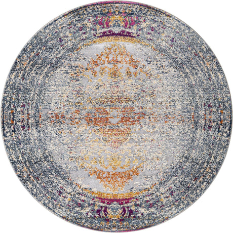 Gray 5' 1 x 5' 1 Budapest Round Area Rug 70% Polypropylene & 30% Polyester With Cotton Backing Traditional Classical Room Carpet for Sale at Rug Engine
