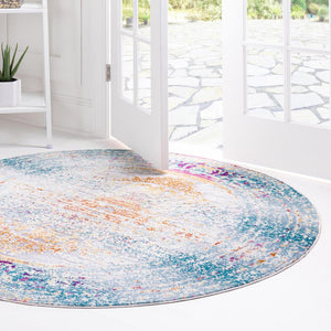 Blue 3' 7 x 3' 7 Budapest Round Area Rug 70% Polypropylene & 30% Polyester With Cotton Backing Traditional Classical Room Carpet for Sale at Rug Engine