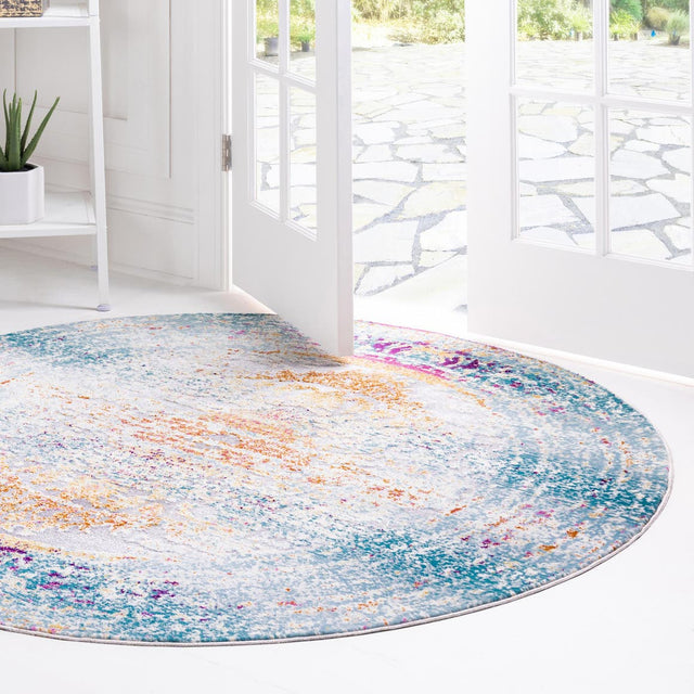 Blue 5' 1 x 5' 1 Budapest Round Area Rug 70% Polypropylene & 30% Polyester With Cotton Backing Traditional Classical Room Carpet for Sale at Rug Engine
