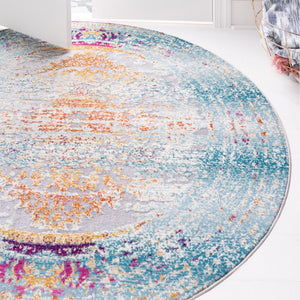 Blue 5' 1 x 5' 1 Budapest Round Area Rug 70% Polypropylene & 30% Polyester With Cotton Backing Traditional Classical Room Carpet for Sale at Rug Engine
