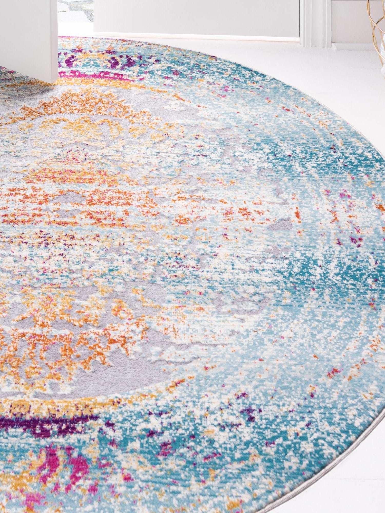 Blue 3' 7 x 3' 7 Budapest Round Area Rug 70% Polypropylene & 30% Polyester With Cotton Backing Traditional Classical Room Carpet for Sale at Rug Engine