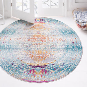 Blue 5' 1 x 5' 1 Budapest Round Area Rug 70% Polypropylene & 30% Polyester With Cotton Backing Traditional Classical Room Carpet for Sale at Rug Engine
