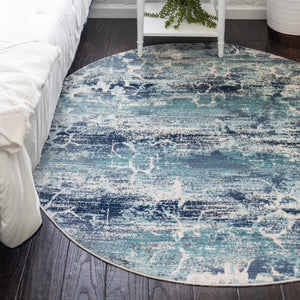 Blue 5' 1 x 5' 1 Budapest Round Area Rug 70% Polypropylene & 30% Polyester With Cotton Backing Traditional Classical Room Carpet for Sale at Rug Engine