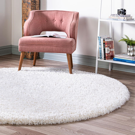 Pearl 6' 7 x 6' 7 Infinity Shag Round Area Rug Thick Soft Touch Fluffy & Plush Shaggy Pile 100% Polypropylene With Jute Backing Solid Color Minimalist Carpet for Sale at Rug Engine