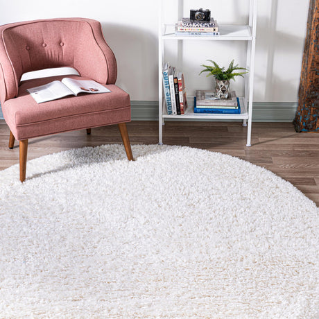 Pearl 6' 1 x 6' 1 Infinity Shag Round Area Rug Thick Soft Touch Fluffy & Plush Shaggy Pile 100% Polypropylene With Jute Backing Solid Color Minimalist Carpet for Sale at Rug Engine