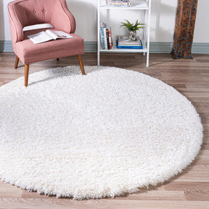 Pearl 4' 1 x 4' 1 Infinity Shag Round Area Rug Thick Soft Touch Fluffy & Plush Shaggy Pile 100% Polypropylene With Jute Backing Solid Color Minimalist Carpet for Sale at Rug Engine