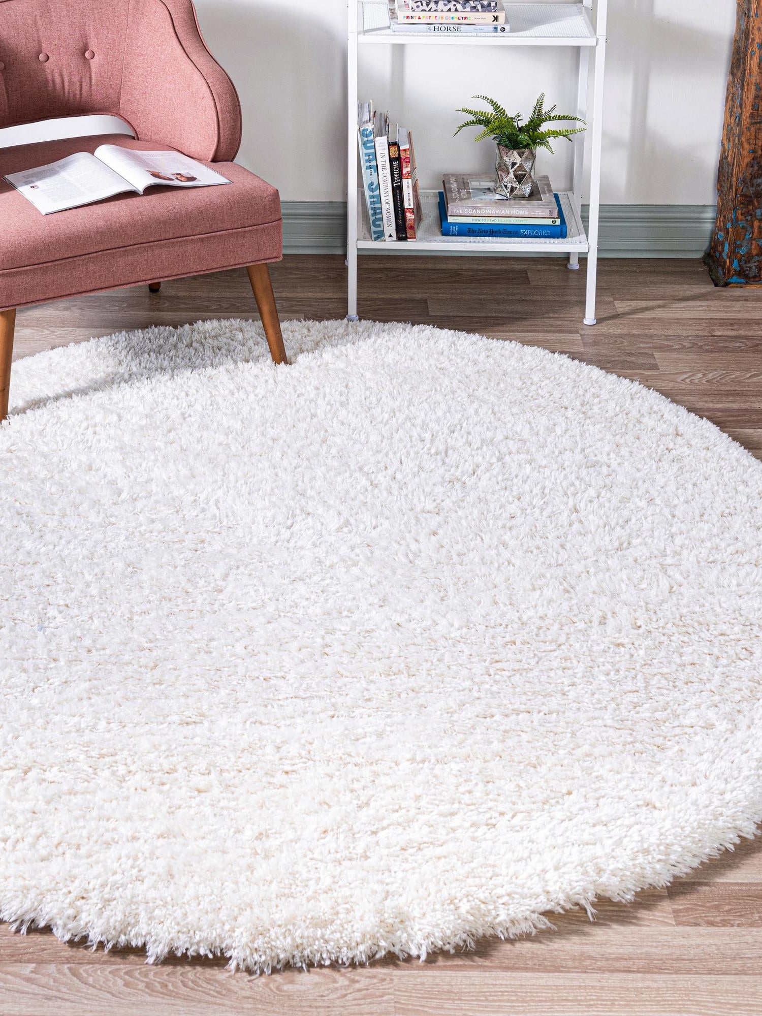 Pearl 6' 7 x 6' 7 Infinity Shag Round Area Rug Thick Soft Touch Fluffy & Plush Shaggy Pile 100% Polypropylene With Jute Backing Solid Color Minimalist Carpet for Sale at Rug Engine