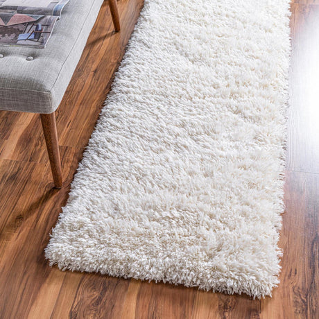 Pearl 2' 7 x 13' 1 Infinity Shag Runner Area Rug Thick Soft Touch Fluffy & Plush Shaggy Pile 100% Polypropylene With Jute Backing Solid Color Minimalist Carpet for Sale at Rug Engine