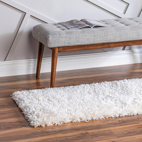 Pearl 2' 7 x 13' 1 Infinity Shag Runner Area Rug Thick Soft Touch Fluffy & Plush Shaggy Pile 100% Polypropylene With Jute Backing Solid Color Minimalist Carpet for Sale at Rug Engine