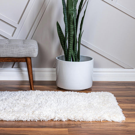 Pearl 2' 7 x 13' 1 Infinity Shag Runner Area Rug Thick Soft Touch Fluffy & Plush Shaggy Pile 100% Polypropylene With Jute Backing Solid Color Minimalist Carpet for Sale at Rug Engine
