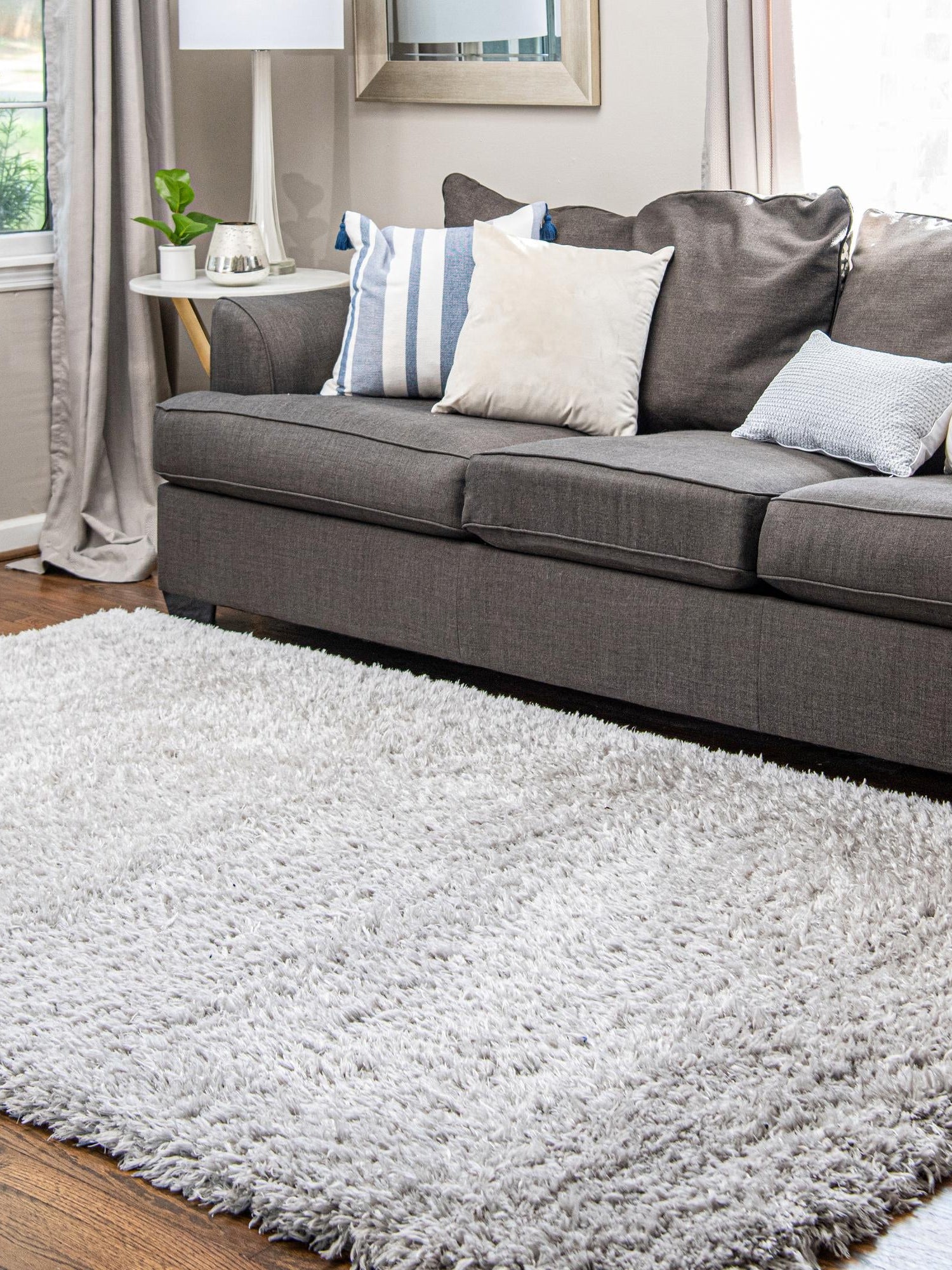 Ash 4' 1 x 6' 1 Infinity Shag Rectangle Area Rug Thick Soft Touch Fluffy & Plush Shaggy Pile 100% Polypropylene With Jute Backing Solid Color Minimalist Carpet for Sale at Rug Engine