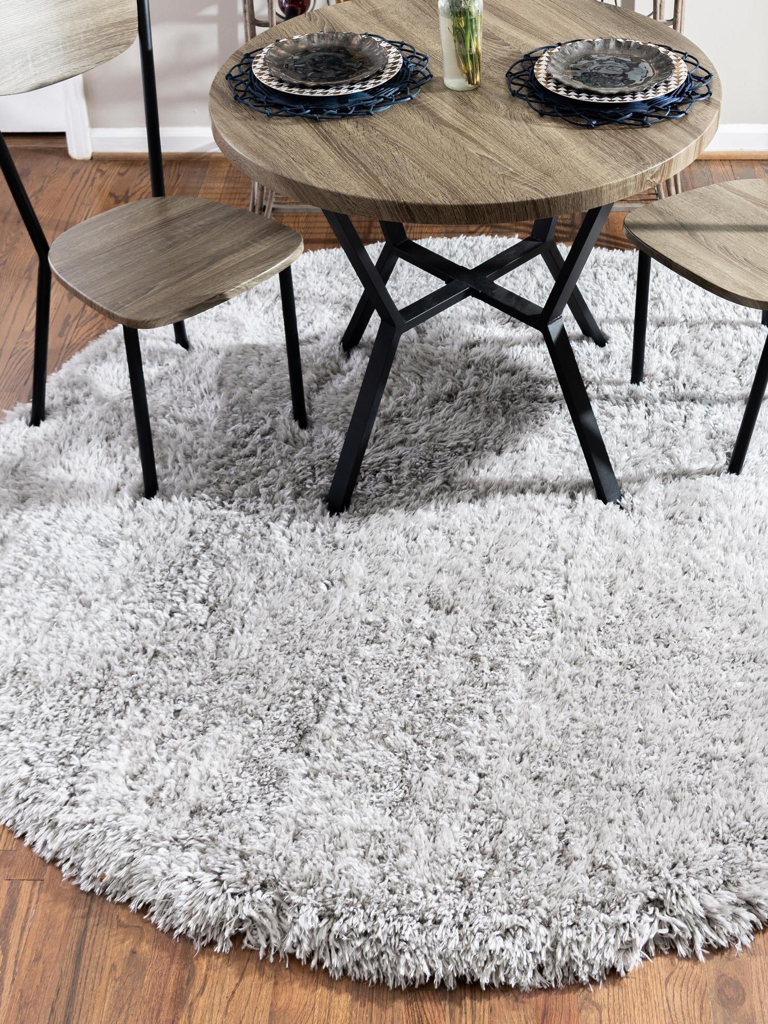 Ash 6' 1 x 6' 1 Infinity Shag Round Area Rug Thick Soft Touch Fluffy & Plush Shaggy Pile 100% Polypropylene With Jute Backing Solid Color Minimalist Carpet for Sale at Rug Engine