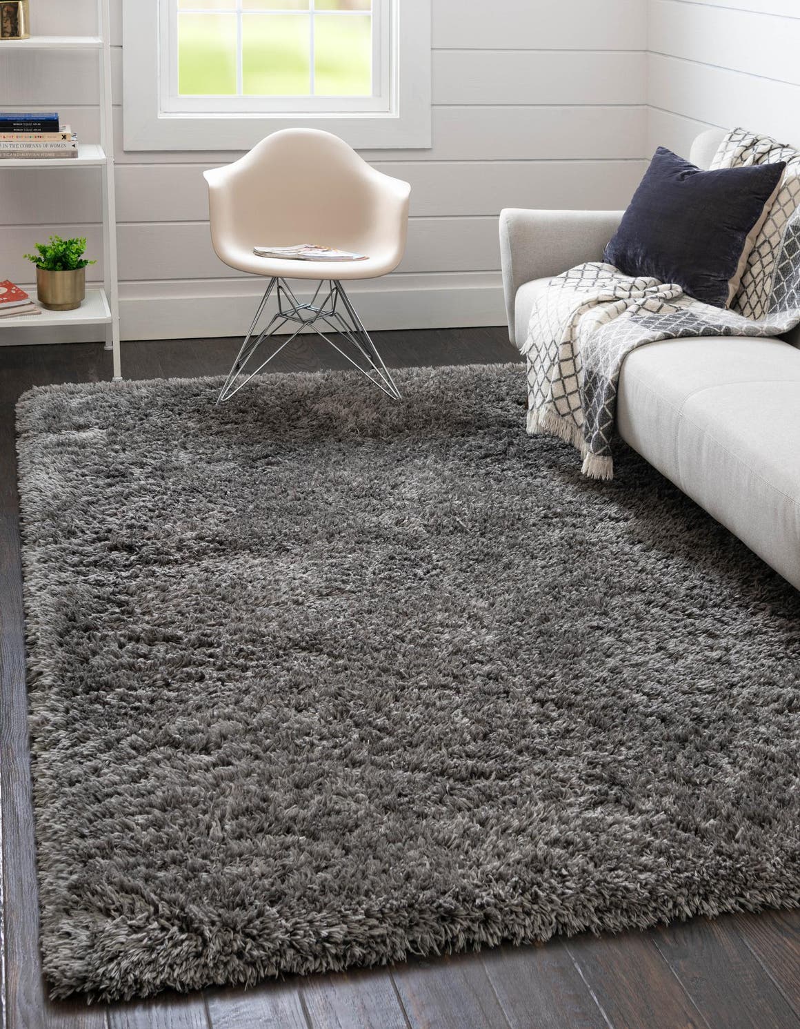 Smoke 8' x 10' Infinity Shag Rectangle Area Rug Thick Soft Touch Fluffy & Plush Shaggy Pile 100% Polypropylene With Jute Backing Solid Color Minimalist Carpet for Sale at Rug Engine