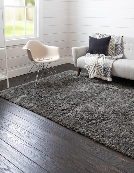 Smoke 4' 1 x 6' 1 Infinity Shag Rectangle Area Rug Thick Soft Touch Fluffy & Plush Shaggy Pile 100% Polypropylene With Jute Backing Solid Color Minimalist Carpet for Sale at Rug Engine