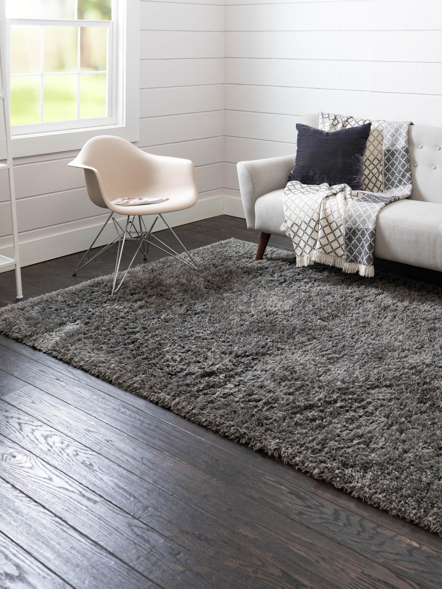 Smoke 7' 1 x 10' Infinity Shag Rectangle Area Rug Thick Soft Touch Fluffy & Plush Shaggy Pile 100% Polypropylene With Jute Backing Solid Color Minimalist Carpet for Sale at Rug Engine