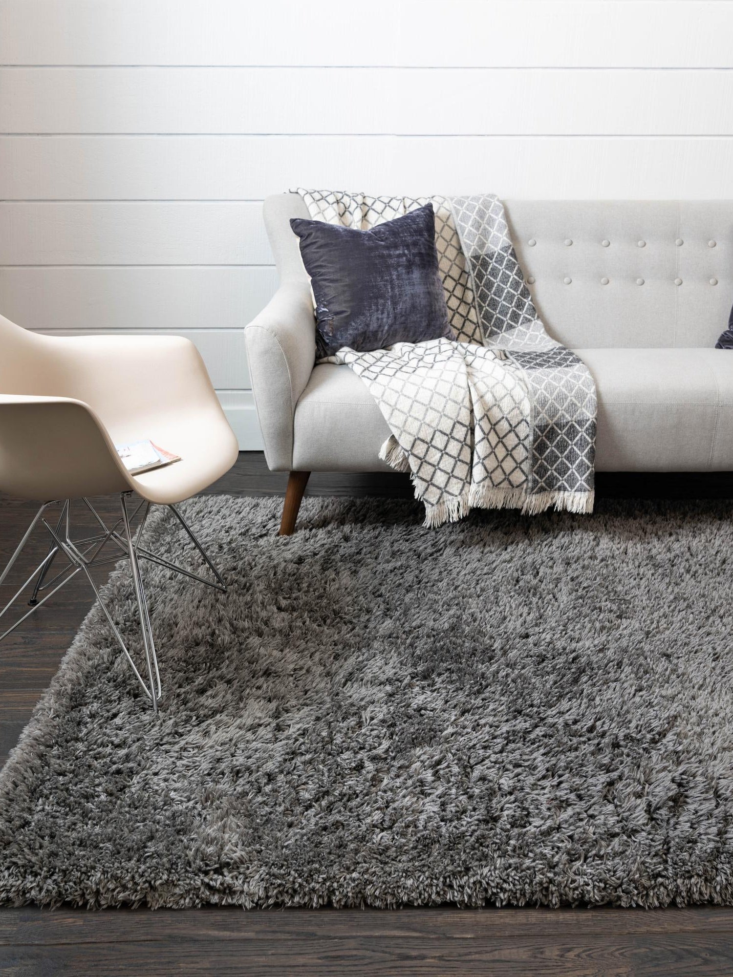 Smoke 9' x 12' Infinity Shag Rectangle Area Rug Thick Soft Touch Fluffy & Plush Shaggy Pile 100% Polypropylene With Jute Backing Solid Color Minimalist Carpet for Sale at Rug Engine