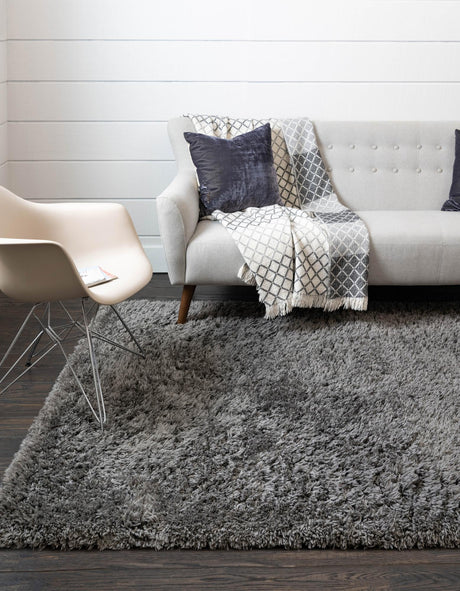 Smoke 4' 1 x 6' 1 Infinity Shag Rectangle Area Rug Thick Soft Touch Fluffy & Plush Shaggy Pile 100% Polypropylene With Jute Backing Solid Color Minimalist Carpet for Sale at Rug Engine