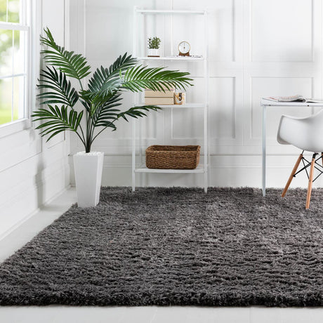Smoke 8' x 8' Infinity Shag Square Area Rug Thick Soft Touch Fluffy & Plush Shaggy Pile 100% Polypropylene With Jute Backing Solid Color Minimalist Carpet for Sale at Rug Engine