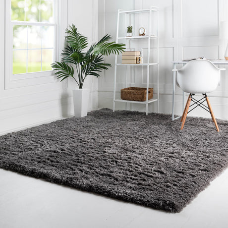 Smoke 8' x 8' Infinity Shag Square Area Rug Thick Soft Touch Fluffy & Plush Shaggy Pile 100% Polypropylene With Jute Backing Solid Color Minimalist Carpet for Sale at Rug Engine