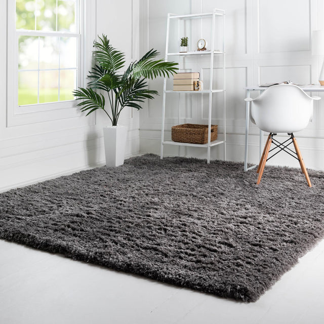 Smoke 8' x 8' Infinity Shag Square Area Rug Thick Soft Touch Fluffy & Plush Shaggy Pile 100% Polypropylene With Jute Backing Solid Color Minimalist Carpet for Sale at Rug Engine