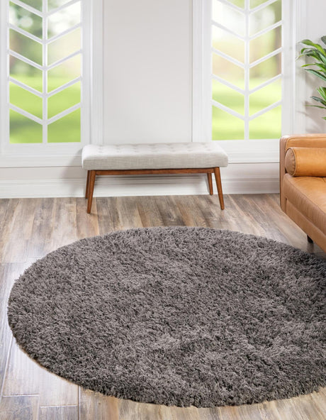 Smoke 6' 7 x 6' 7 Infinity Shag Round Area Rug Thick Soft Touch Fluffy & Plush Shaggy Pile 100% Polypropylene With Jute Backing Solid Color Minimalist Carpet for Sale at Rug Engine