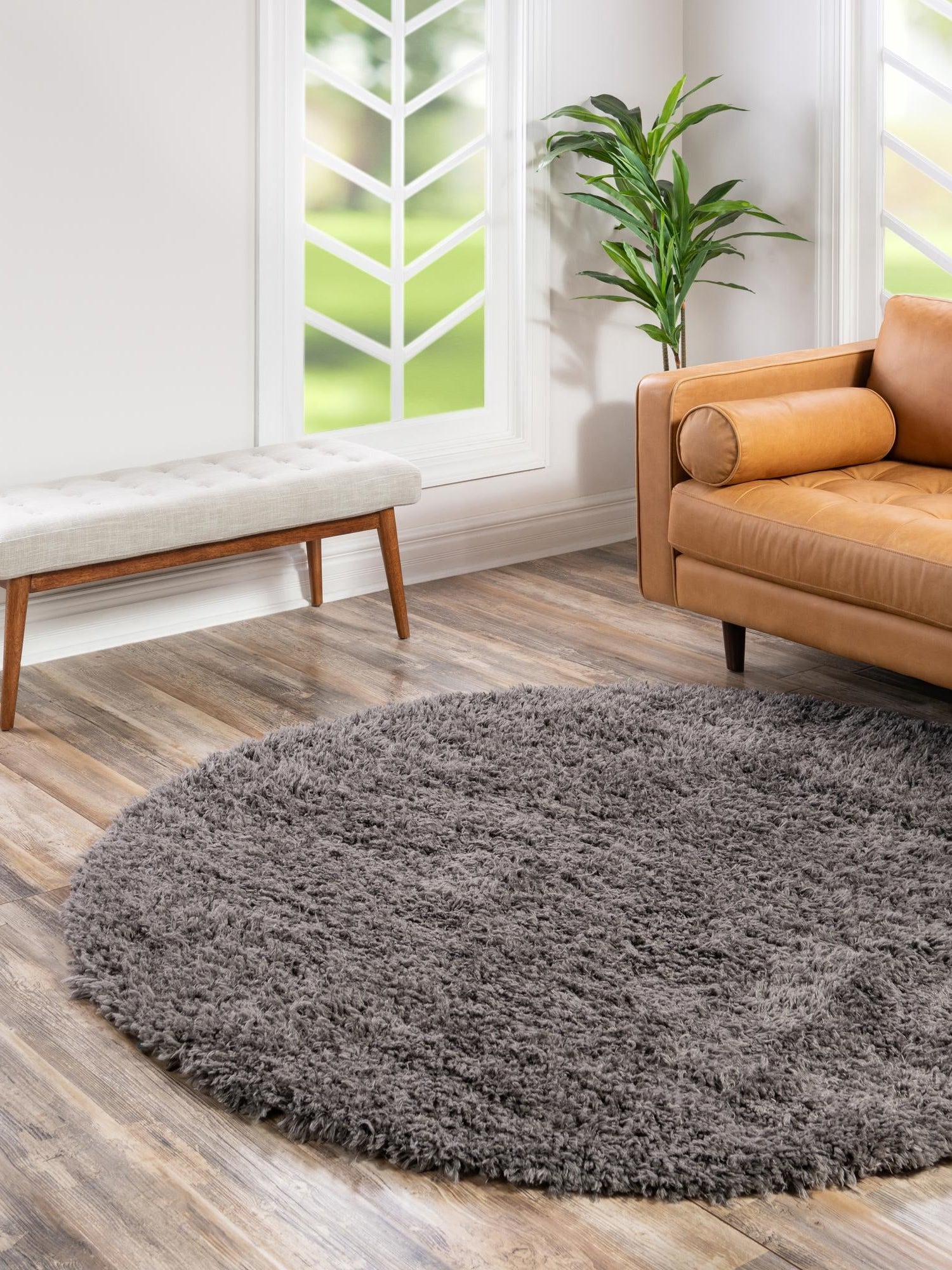 Smoke 8' x 8' Infinity Shag Round Area Rug Thick Soft Touch Fluffy & Plush Shaggy Pile 100% Polypropylene With Jute Backing Solid Color Minimalist Carpet for Sale at Rug Engine