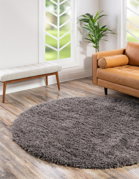 Smoke 4' 1 x 4' 1 Infinity Shag Round Area Rug Thick Soft Touch Fluffy & Plush Shaggy Pile 100% Polypropylene With Jute Backing Solid Color Minimalist Carpet for Sale at Rug Engine