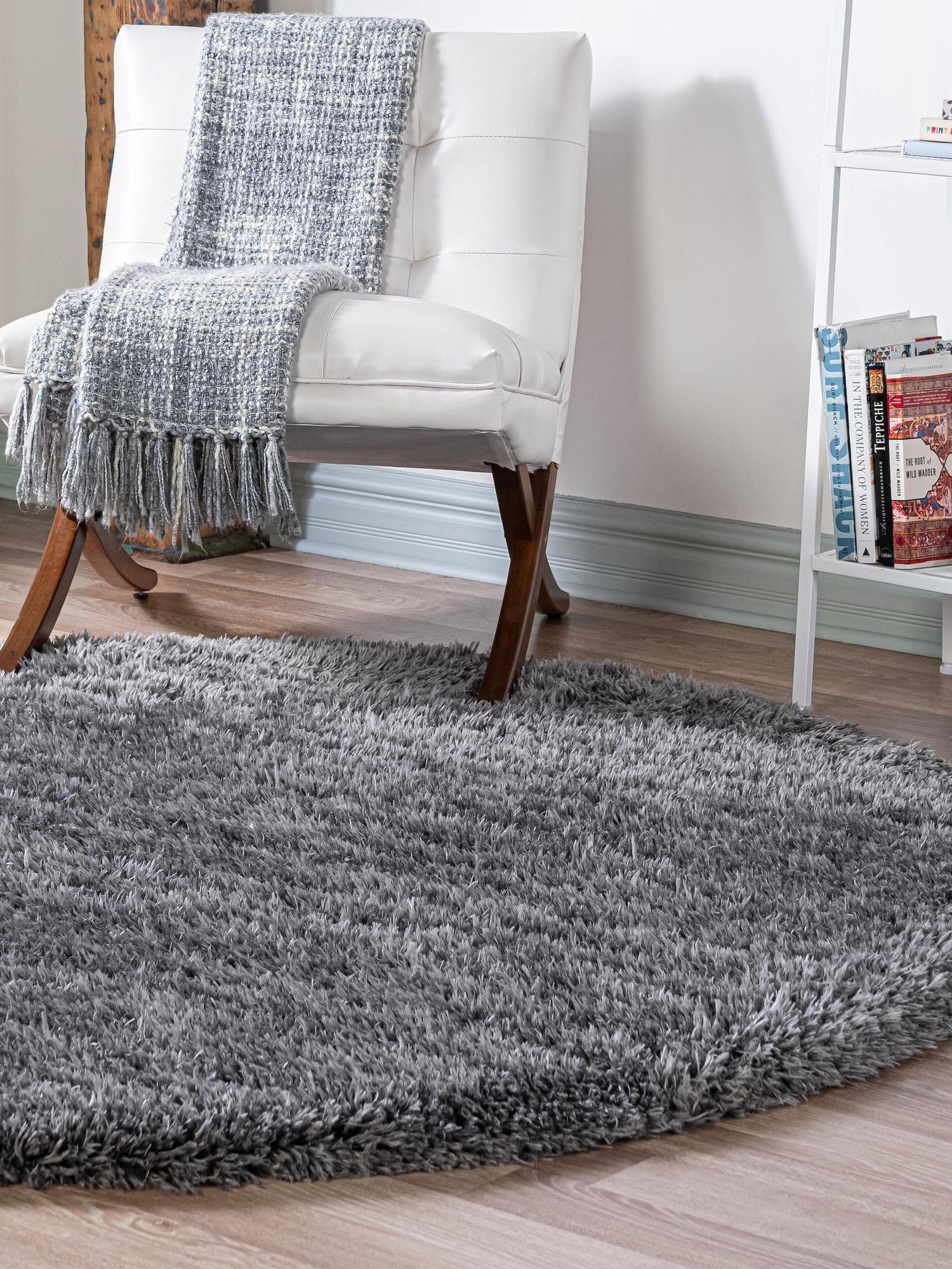 Smoke 8' x 8' Infinity Shag Round Area Rug Thick Soft Touch Fluffy & Plush Shaggy Pile 100% Polypropylene With Jute Backing Solid Color Minimalist Carpet for Sale at Rug Engine
