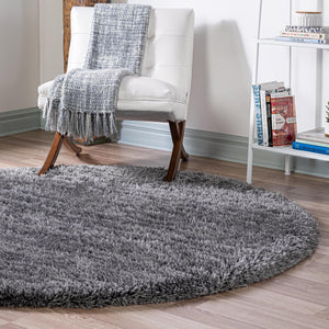Smoke 6' 7 x 6' 7 Infinity Shag Round Area Rug Thick Soft Touch Fluffy & Plush Shaggy Pile 100% Polypropylene With Jute Backing Solid Color Minimalist Carpet for Sale at Rug Engine