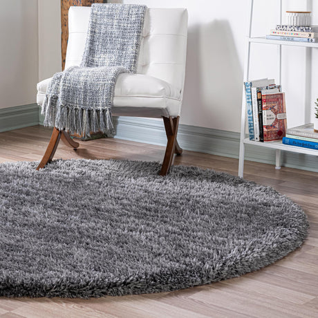 Smoke 6' 7 x 6' 7 Infinity Shag Round Area Rug Thick Soft Touch Fluffy & Plush Shaggy Pile 100% Polypropylene With Jute Backing Solid Color Minimalist Carpet for Sale at Rug Engine