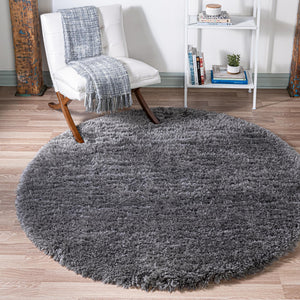 Smoke 6' 7 x 6' 7 Infinity Shag Round Area Rug Thick Soft Touch Fluffy & Plush Shaggy Pile 100% Polypropylene With Jute Backing Solid Color Minimalist Carpet for Sale at Rug Engine