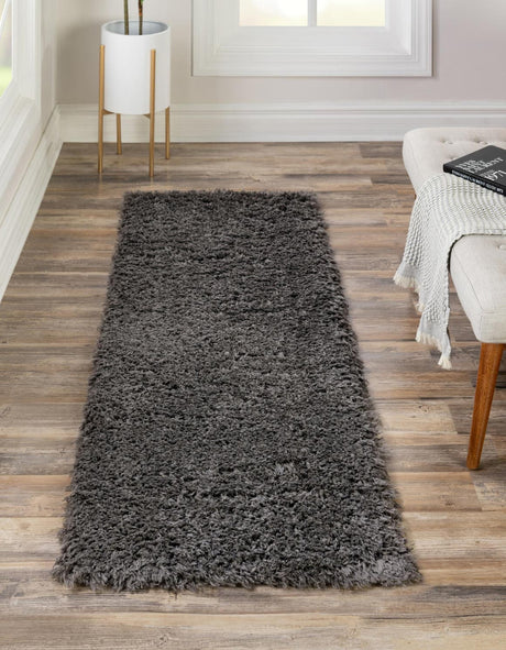 Smoke 2' 7 x 13' 1 Infinity Shag Runner Area Rug Thick Soft Touch Fluffy & Plush Shaggy Pile 100% Polypropylene With Jute Backing Solid Color Minimalist Carpet for Sale at Rug Engine