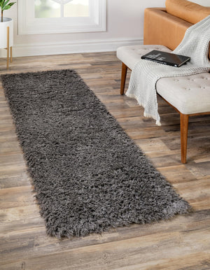 Smoke 2' 7 x 10' Infinity Shag Runner Area Rug Thick Soft Touch Fluffy & Plush Shaggy Pile 100% Polypropylene With Jute Backing Solid Color Minimalist Carpet for Sale at Rug Engine