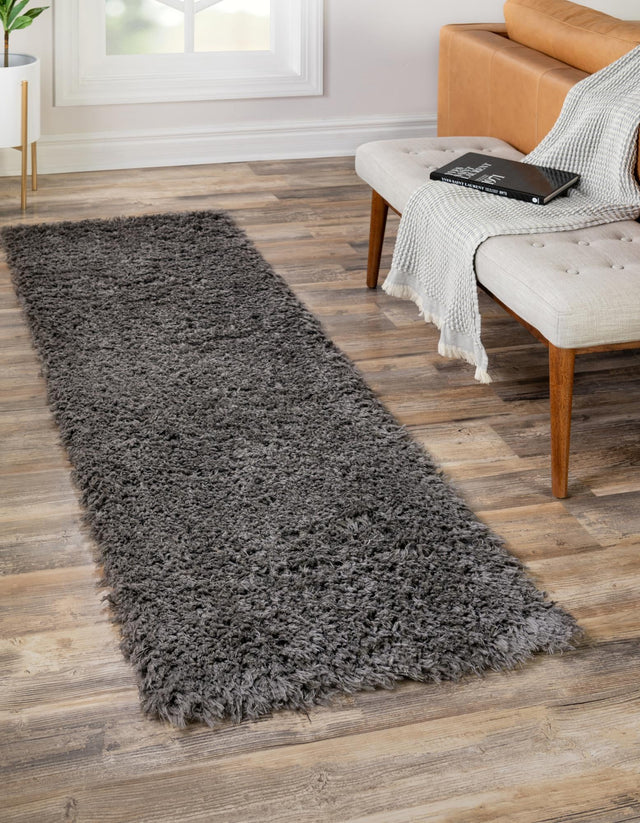 Smoke 2' 7 x 10' Infinity Shag Runner Area Rug Thick Soft Touch Fluffy & Plush Shaggy Pile 100% Polypropylene With Jute Backing Solid Color Minimalist Carpet for Sale at Rug Engine