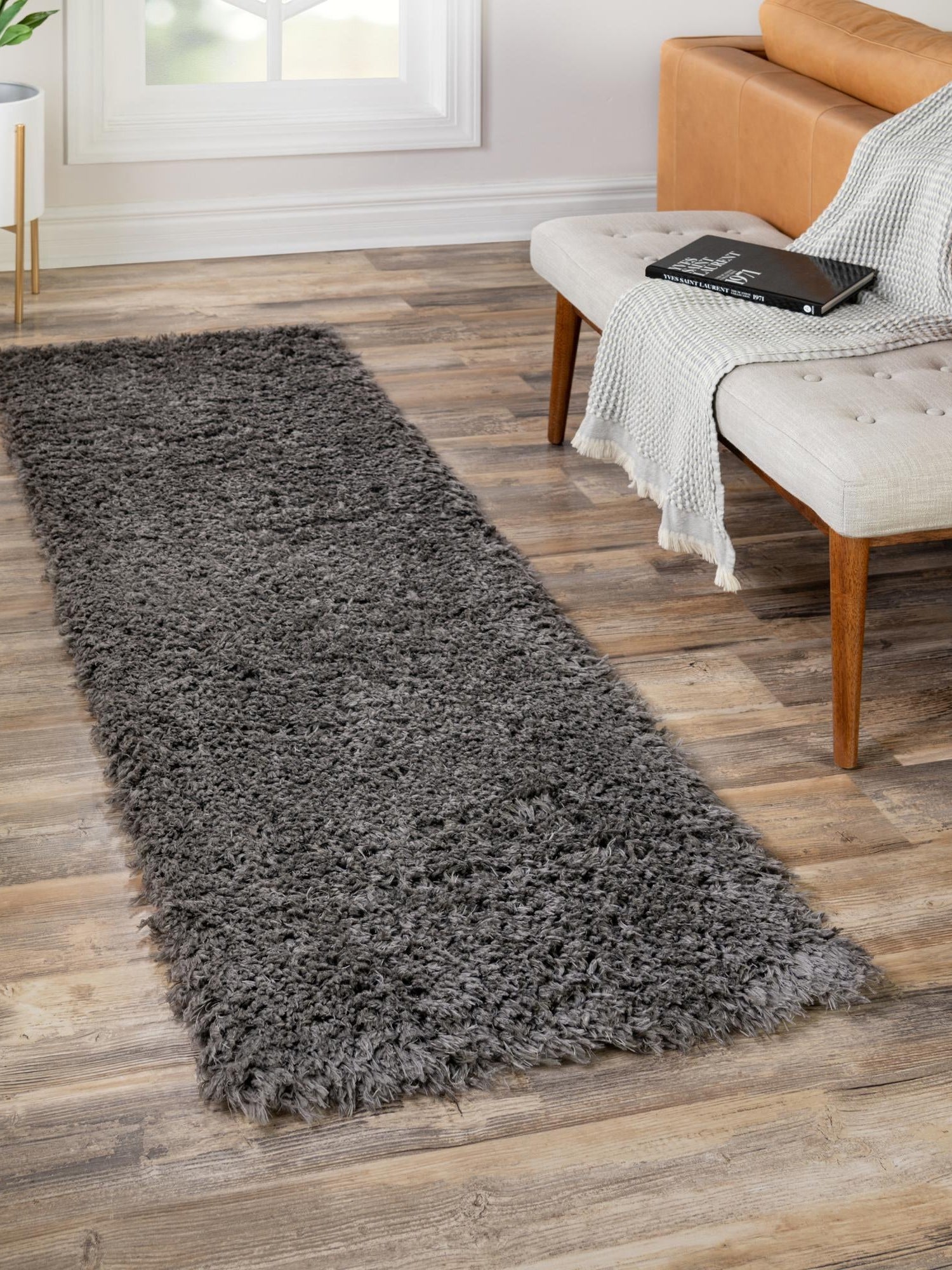 Smoke 2' 7 x 13' 1 Infinity Shag Runner Area Rug Thick Soft Touch Fluffy & Plush Shaggy Pile 100% Polypropylene With Jute Backing Solid Color Minimalist Carpet for Sale at Rug Engine
