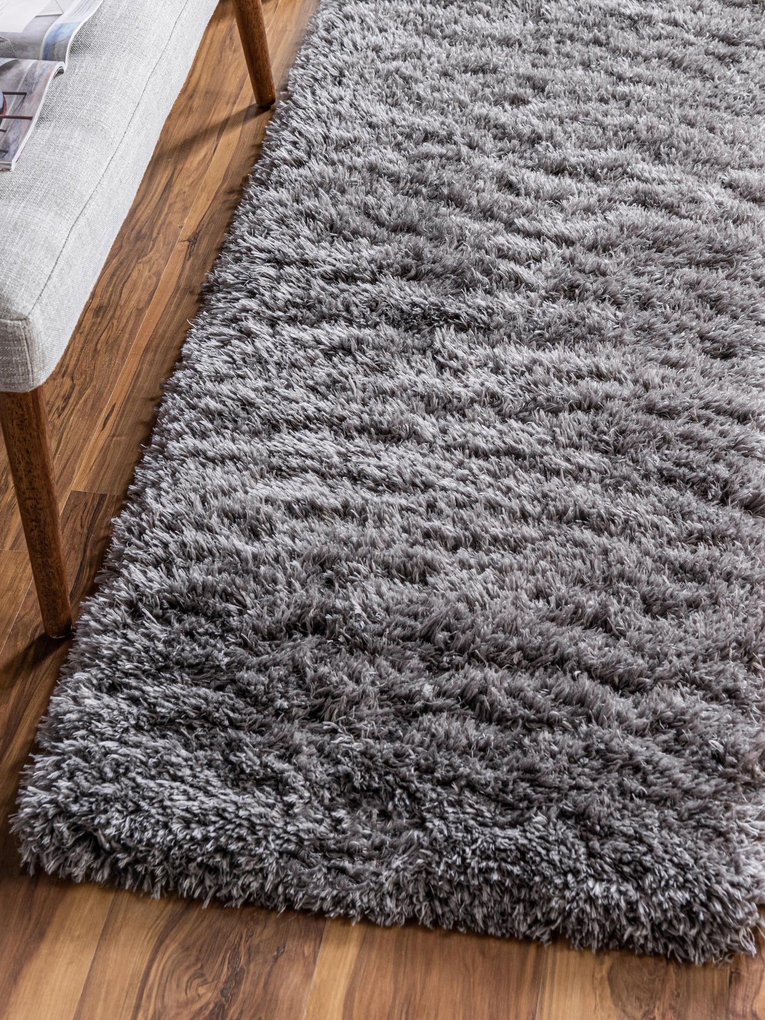 Smoke 2' 7 x 13' 1 Infinity Shag Runner Area Rug Thick Soft Touch Fluffy & Plush Shaggy Pile 100% Polypropylene With Jute Backing Solid Color Minimalist Carpet for Sale at Rug Engine