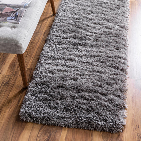 Smoke 2' 7 x 13' 1 Infinity Shag Runner Area Rug Thick Soft Touch Fluffy & Plush Shaggy Pile 100% Polypropylene With Jute Backing Solid Color Minimalist Carpet for Sale at Rug Engine