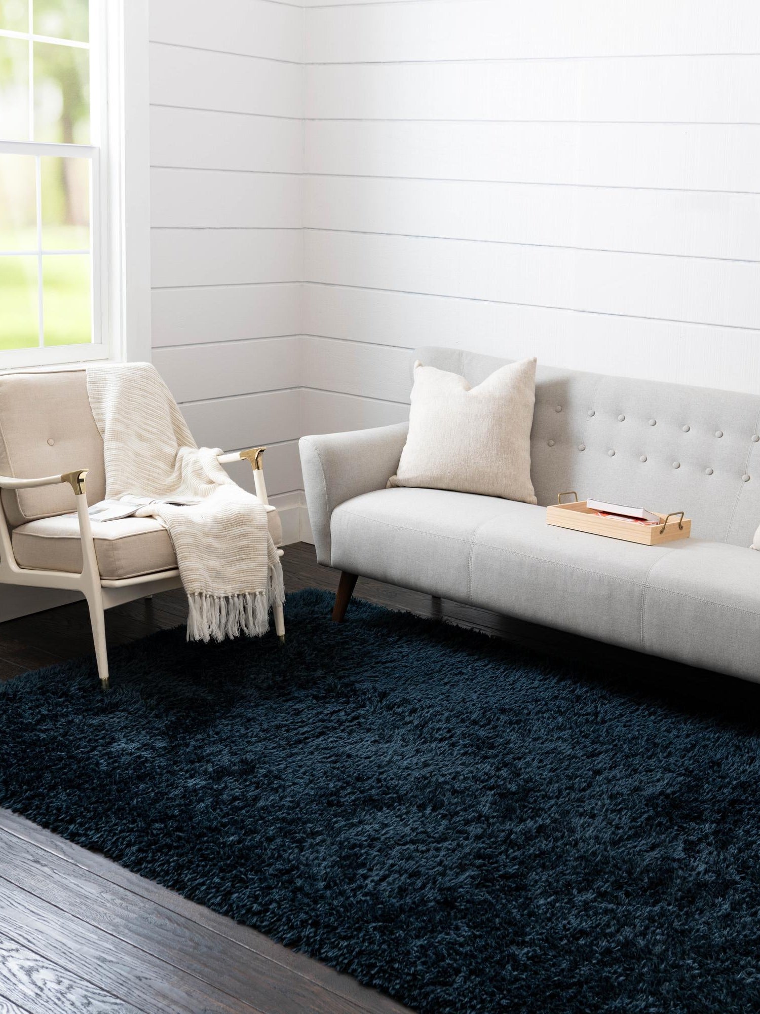 Cobalt 7' 1 x 10' Infinity Shag Rectangle Area Rug Thick Soft Touch Fluffy & Plush Shaggy Pile 100% Polypropylene With Jute Backing Solid Color Minimalist Carpet for Sale at Rug Engine