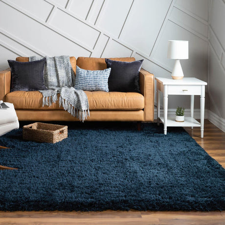 Cobalt 8' x 8' Infinity Shag Square Area Rug Thick Soft Touch Fluffy & Plush Shaggy Pile 100% Polypropylene With Jute Backing Solid Color Minimalist Carpet for Sale at Rug Engine