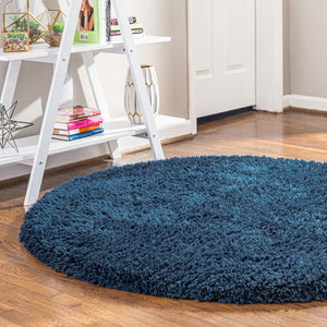Cobalt 4' 1 x 4' 1 Infinity Shag Round Area Rug Thick Soft Touch Fluffy & Plush Shaggy Pile 100% Polypropylene With Jute Backing Solid Color Minimalist Carpet for Sale at Rug Engine