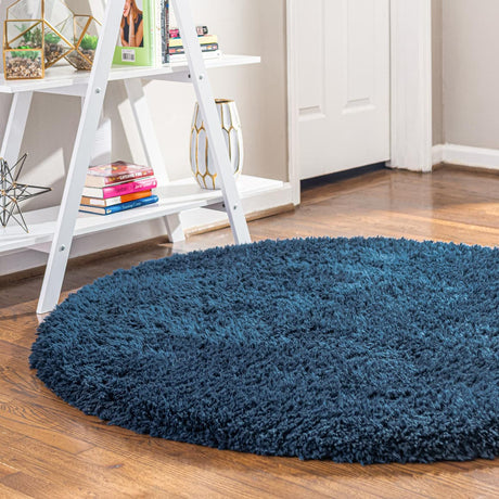 Cobalt 4' 1 x 4' 1 Infinity Shag Round Area Rug Thick Soft Touch Fluffy & Plush Shaggy Pile 100% Polypropylene With Jute Backing Solid Color Minimalist Carpet for Sale at Rug Engine