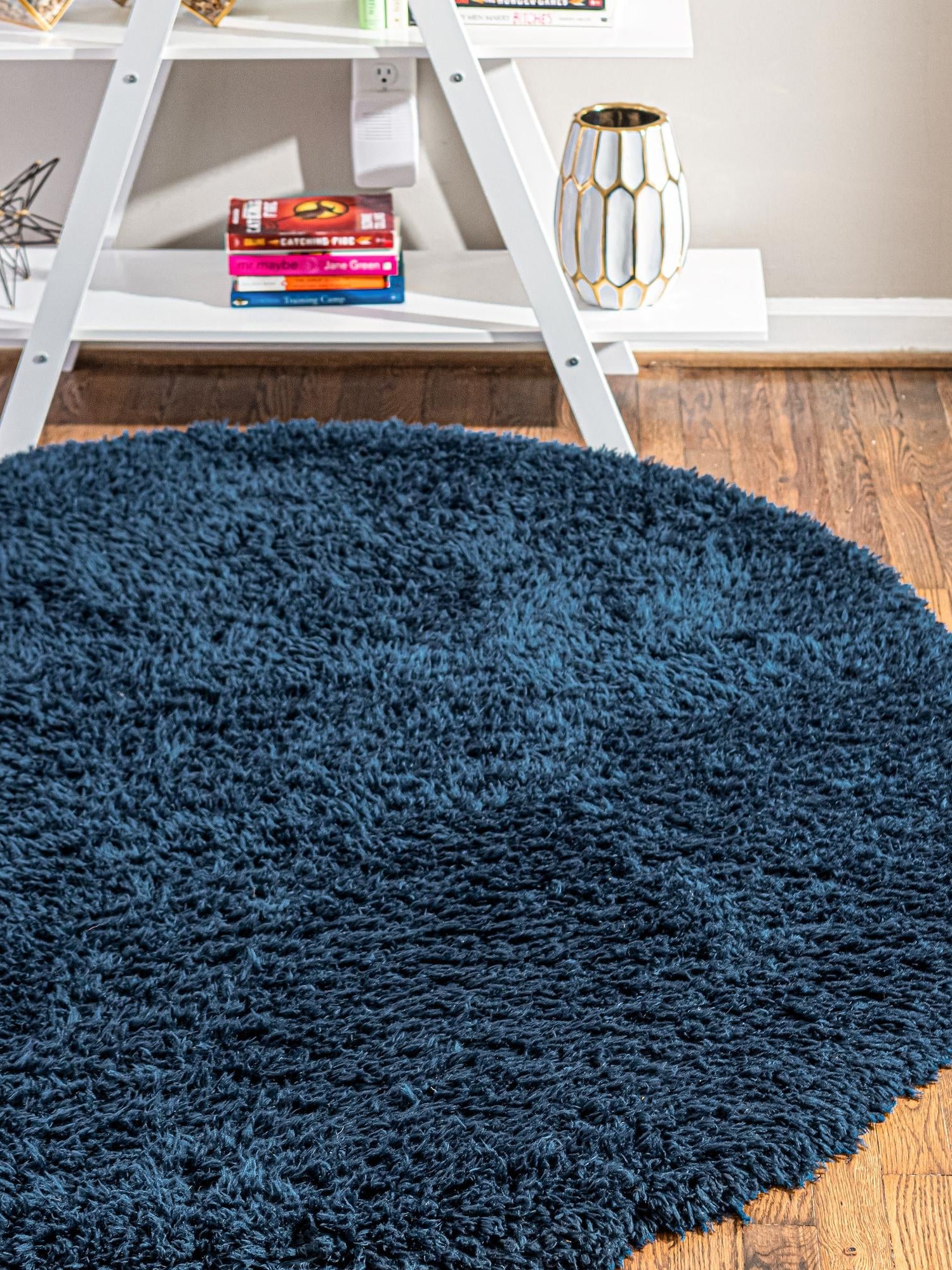 Cobalt 4' 1 x 4' 1 Infinity Shag Round Area Rug Thick Soft Touch Fluffy & Plush Shaggy Pile 100% Polypropylene With Jute Backing Solid Color Minimalist Carpet for Sale at Rug Engine