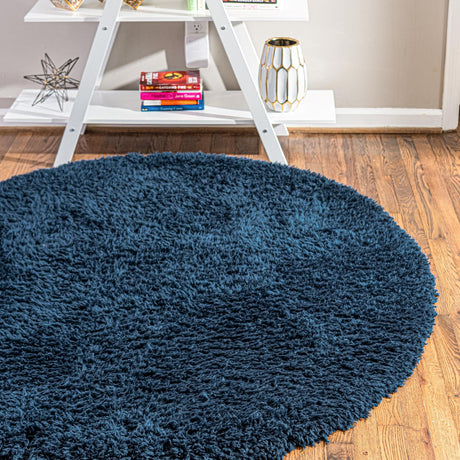 Cobalt 6' 1 x 6' 1 Infinity Shag Round Area Rug Thick Soft Touch Fluffy & Plush Shaggy Pile 100% Polypropylene With Jute Backing Solid Color Minimalist Carpet for Sale at Rug Engine