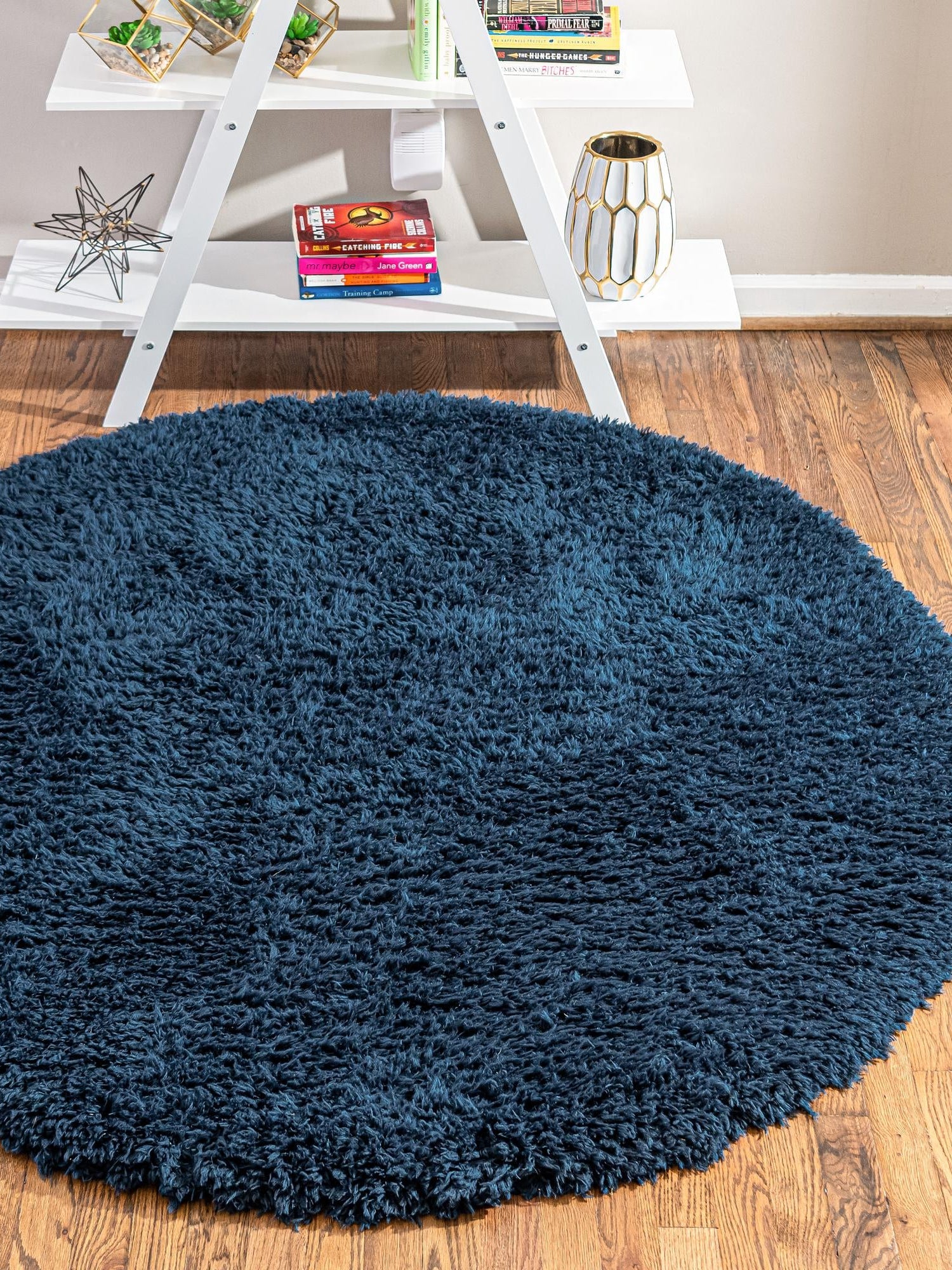 Cobalt 4' 1 x 4' 1 Infinity Shag Round Area Rug Thick Soft Touch Fluffy & Plush Shaggy Pile 100% Polypropylene With Jute Backing Solid Color Minimalist Carpet for Sale at Rug Engine